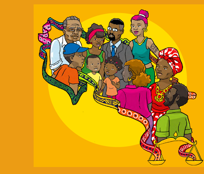 4 personas, 2 impartiendo una clase y 2 sentadas recibiendo la información